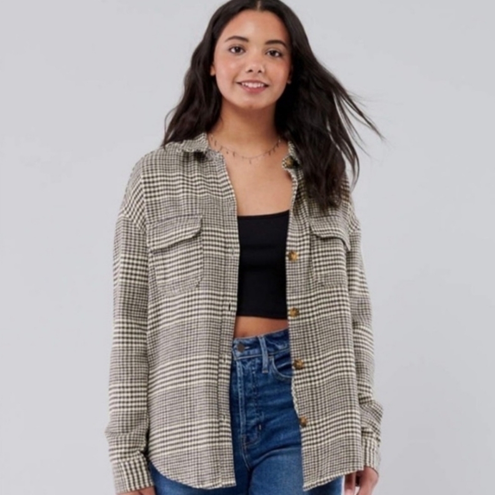 Hollister Boyfriend Fit Flannel Plaid Houndstooth Jacket/ Shacket Size S